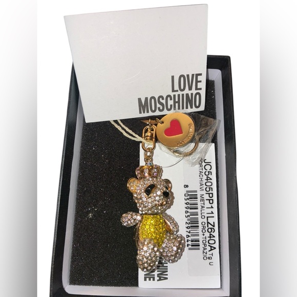 LOVE MOSCHINO Pavé Crystal Teddy Bear and Heart Keychain Bag Purse Charm NEW NWT - Picture 1 of 16
